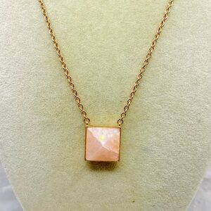 Vera Bradley Rose Gold Tone Necklace and Rose Quartz Square Pendant. 30 inches